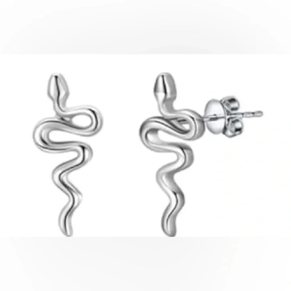 1 LEFT! Mini Silver Snake Stainless Steel Stud Earrings - Picture 1 of 3